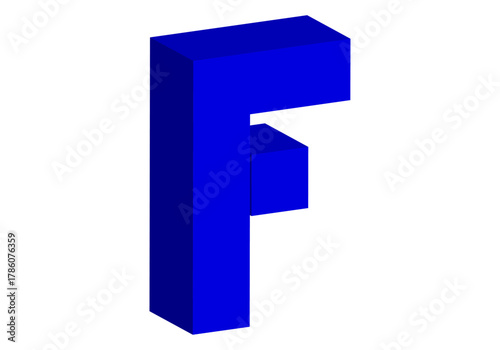 Letra F mayúscula en 3D y en azul . Mujer. Femenino