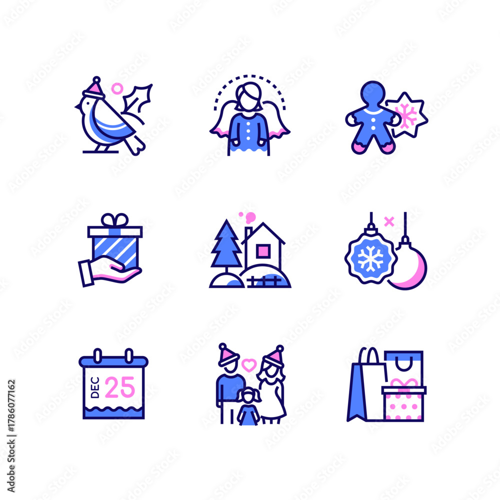 Obraz premium Christmas and New Year - set of line design style icons