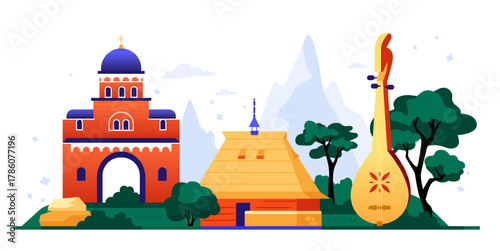 Serbian Heritage - colorful flat design illustration