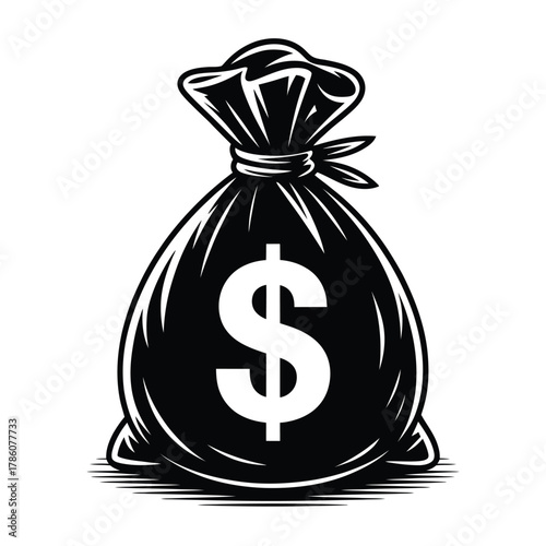 Black money bag with white dollar sign illustration