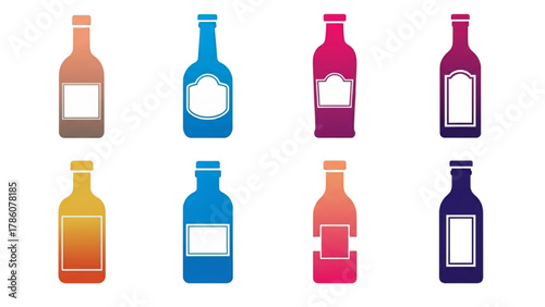 Vibrant Gradient Glass Bottle Icon Set with Blank Label Silhouettes