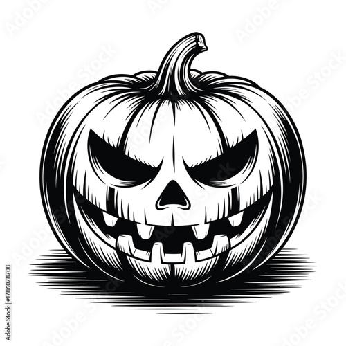 Spooky hand drawn jack o lantern halloween pumpkin illustration