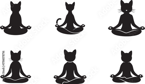 Yoga Cat Vector Icons – Funny & Calm Animal Design for T-Shirts, Stickers & Social Media, Unique Pet Design for Wellness, Humor & Creative Projects.