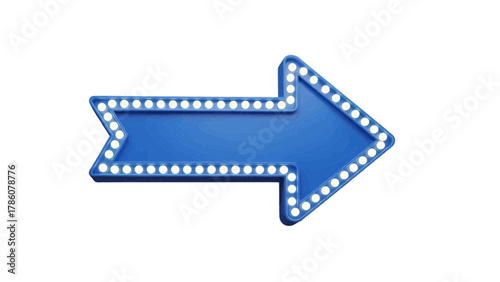 Vector illustration of blue arrow sign with light bulbs on a white background