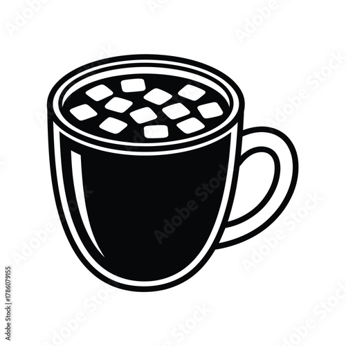 Stylized illustration of a hot chocolate mug with marshmallows