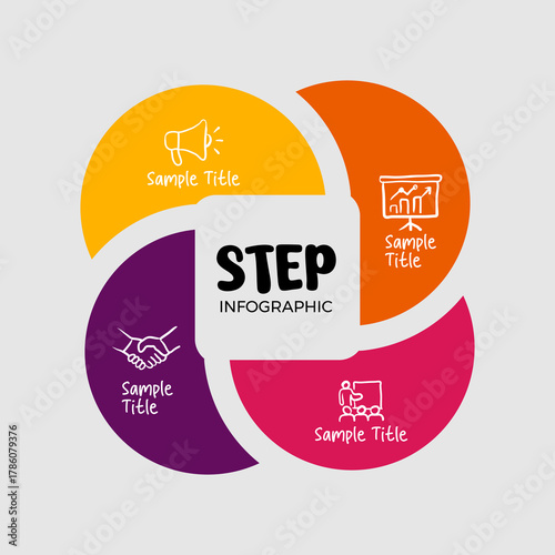 Infographic pie chart 4 options with vector icon hand drawn business, for poster, annual report, presentation, web ui ux, business app.