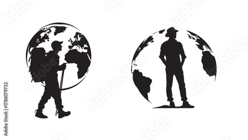 Silhouetted Travelers Exploring the World Representing Global Exploration and Adventure Concept