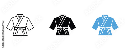 Karate gi icon set vector on white background, martial arts uniform.