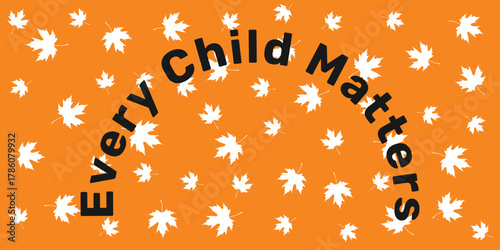 Abstract seamless pattern of flying falling white maple leaves. Orange background. Every Child Matters