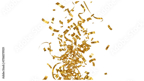 Vector illustration of gold confetti streamers falling on a white background