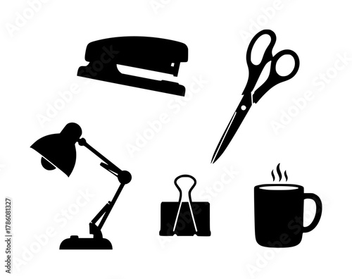 office supplies silhouette set, isolated background