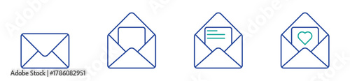 Envelope icon set. Mail, message, and email symbols in outline style. Simple editable stroke vector.