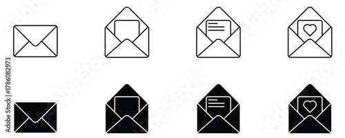Mail and envelope line icons. Email symbol collection for communication, message, and contact design. Editable stroke vector illustration.