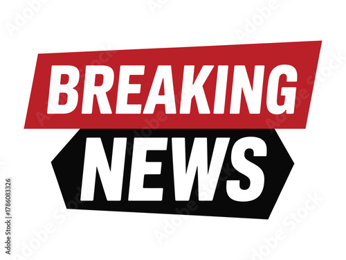 Breaking news banner isolated on white background for urgent updates and important announcements