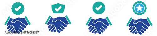 Business partnership security icon. Line vector of handshake and shield representing trust and reliability.
