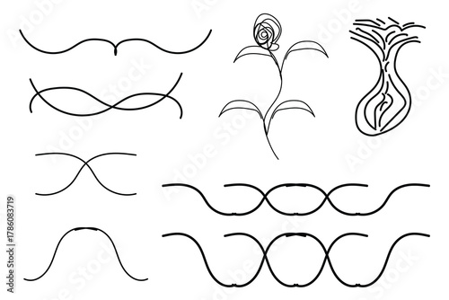 Collection of abstract line art designs isolated on white background