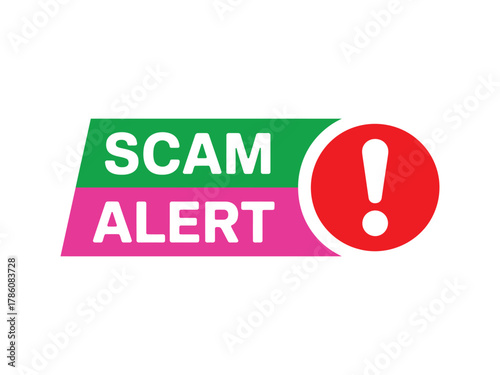 Scam alert isolated on white background to warn about online fraud and phishing attack on the internet