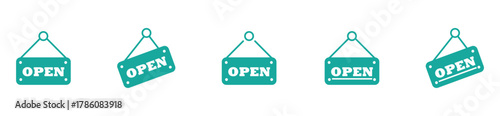 Open sign hanging icon. Storefront welcome board, shop and café door label, simple outline vector illustration.
