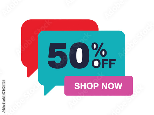 A vibrant 50 off sale tag isolated on white background for promotional advertising campaigns