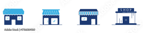 Store and shop icons. Flat and line vector illustrations for retail, shopping, and commerce design projects.