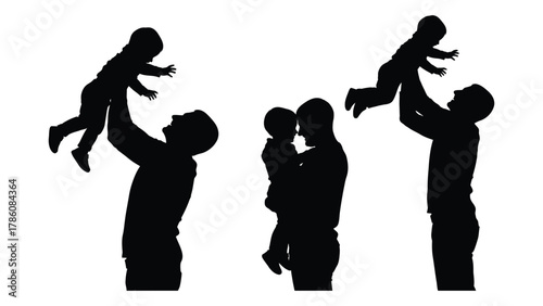 Father and child silhouettes isolated on white background, Vector