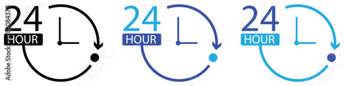 Outline 24h timer icon set. Thin stroke clock symbols, editable line design.