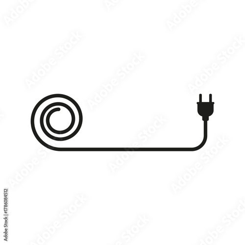Electrical power plug with a long round wire. Vector illustration.