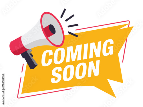 Coming soon vector illustration isolated on white background promotion concept for marketing and advertising