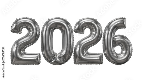 Vector illustration of silver balloons spelling out 2026 on a white background