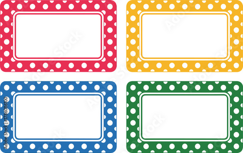 Colorful polka dot label name tag set label, tag, name, polka, dot, set, colorful, pink, yellow, blue, green, white, border, rectangle, pattern, design, element, card, paper, sticker, blank, frame, 