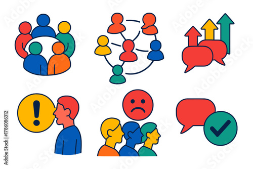 Rumor Propagation Dynamics. Isometric vector illustration set Psychology of rumor transmission: community discussion circles,