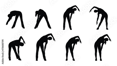 Workout stretches silhouettes isolated on white background, Vector