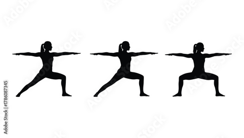Yoga and fitness poses silhouettes isolated on white background, Vector