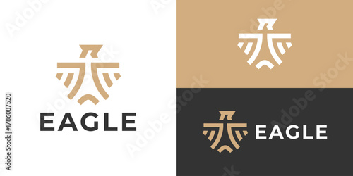 Creative geometric eagle logo template. Flying eagle hawk falcon force logo design vector illustration.