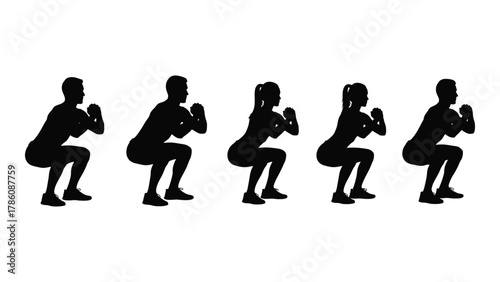 People performing squats silhouette isolated on white background, Vector