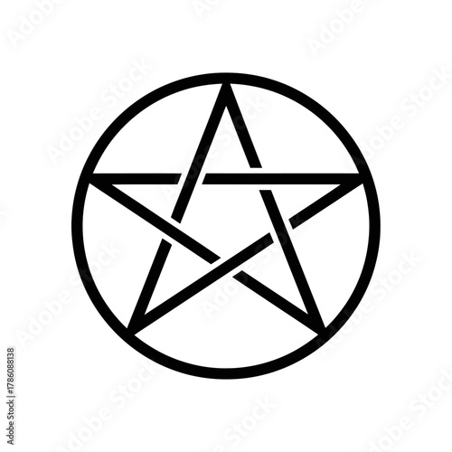 A black pentagram symbol enclosed within a circle, representing occult or spiritual beliefs.