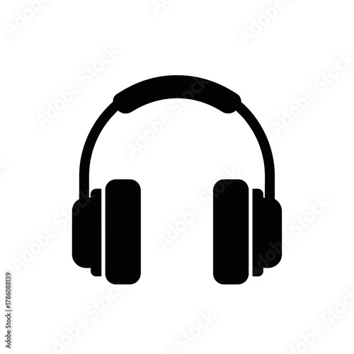 A black silhouette of headphones is displayed on a white background.
