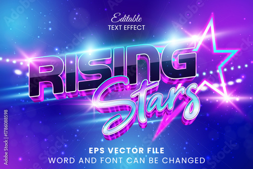 Rising stars colorful neon 3d editable vector text effect