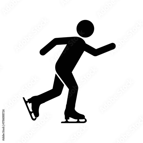 A simple silhouette of a figure skater in motion on ice skates.