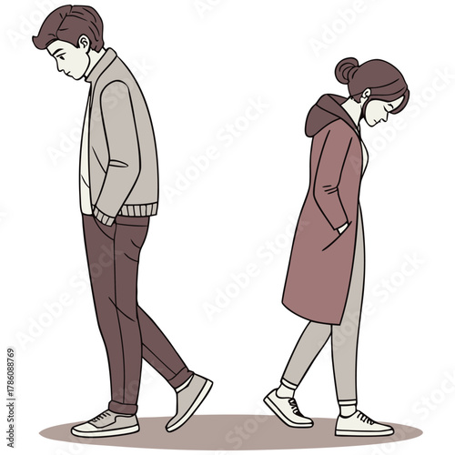 Sad Couple Facing Away – Relationship Breakup Vector Illustration