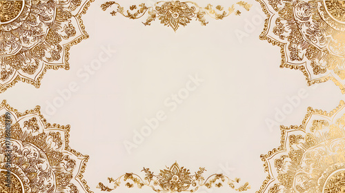 Elegant gold foil floral border for a luxury invitation card, white background, delicate filigree corners, symmetrical frame.