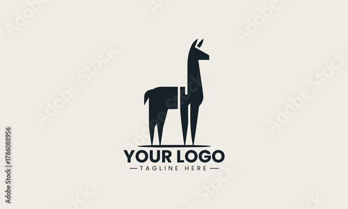 Cool llama wearing stylish sunglasses in a trendy and playful black vector logo design, conveying a fun and hip brand identity