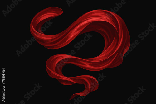 Elegant Red Silk Swirl. Artistic swirl of flowing red silk fabric against a black background, dynamic and elegant composition,