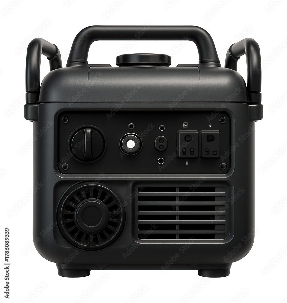 Fototapeta premium Compact gasoline generator with collapsible handles for easy garage storage.