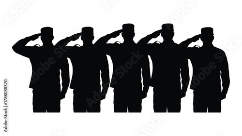 Saluting soldiers silhouette isolated on white background, Vector