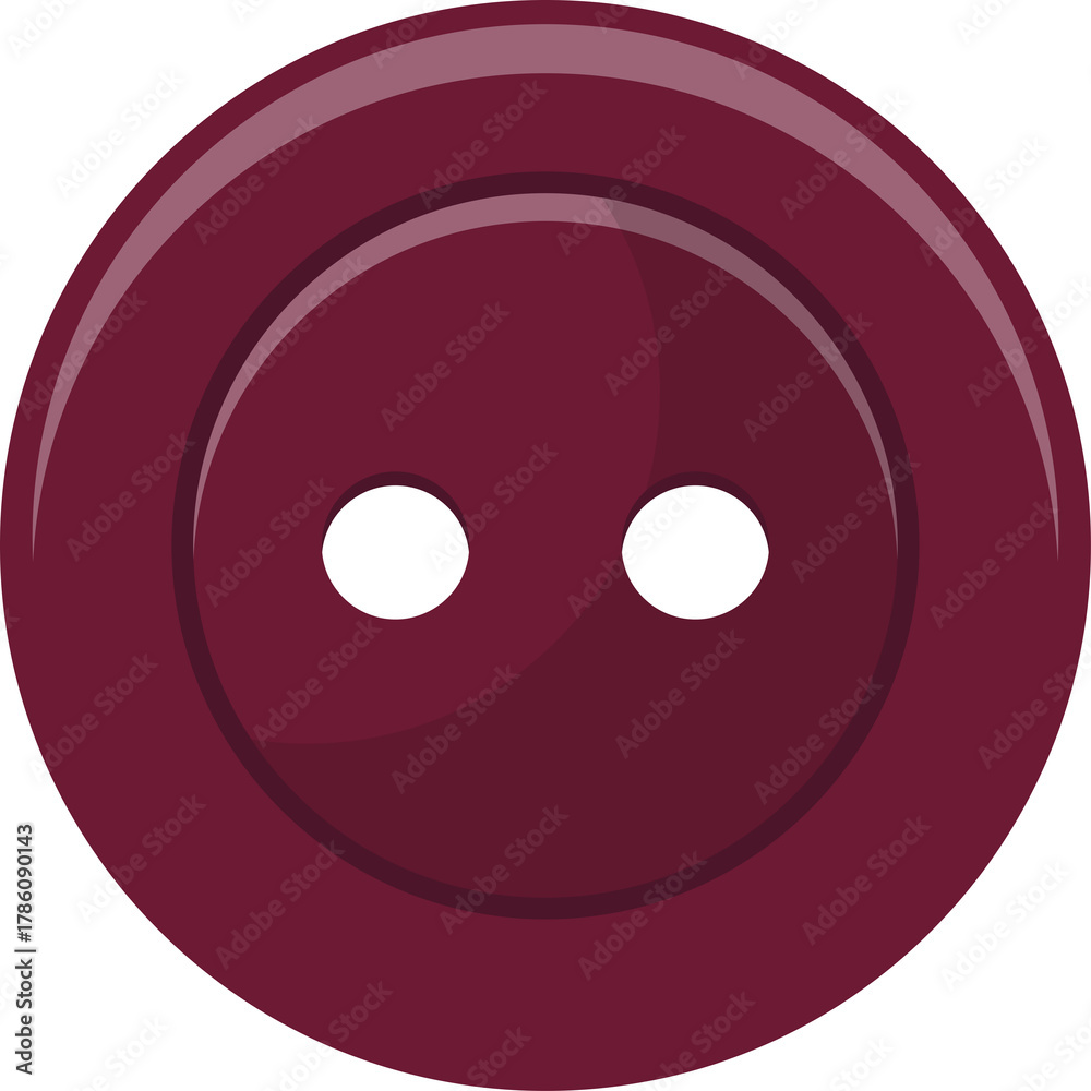 Fototapeta premium A Round Maroon Colored Sewing Button with Two White Holes in the Center on a Transparent Background Detailed Vector Graphic