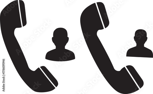 Two phone handsets and person silhouettes