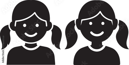 Two smiling girl faces in black silhouette