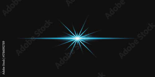 Cyan Glowing Neon Motion Lines and Light Blue Abstract.Radiant Blue laser beam with neon light streak and isolated flashe. Bright Blue light streak & starburst