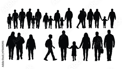 People and family silhouettes isolated on white background, Vector